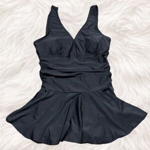 Marina West Black Swim Dress L NWT UPF 50+ One Piece Flowy Skirted Swimsuit